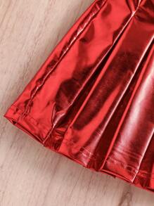 Elladie kids Young Girl Solid Color Metallic Pleated Mini Skirt Fall Winter - Red - View 5