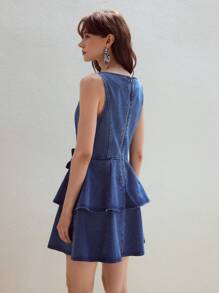 MOTF STUDIO 立体花卉水洗牛仔连衣裙 - 中等水洗藍 - 查看 6