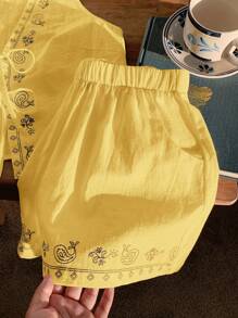 Comfortcana Conjunto de 2 piezas estampado floral amarillo canario de estilo bohemio tejido, para verano - Amarillo - Ver 9