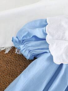 Cozy Pixies Baby Girl Ditsy Floral Round Neck Puff Sleeve Casual Versatile Dress - Multicolor - View 5