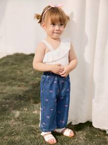 Cozy Pixies Baby Girl Butterfly Pattern Elastic Waist Flared Pants, Versatile & Comfortable - Blue - View 1