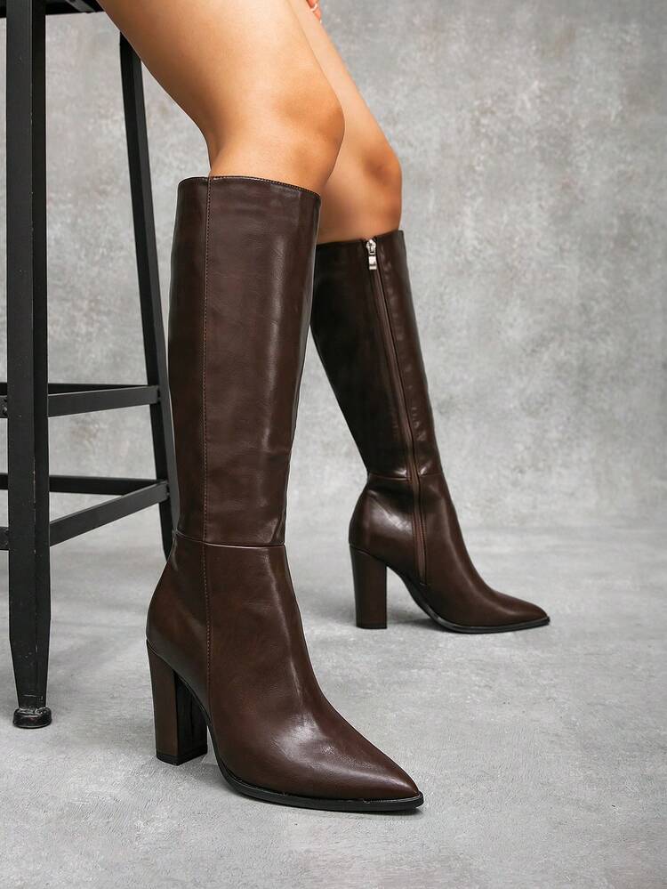 CUCCOO SZL Women's Pointed Toe Side Zipper Design Fashion Knee High Boots For Christmas Spring Shoes