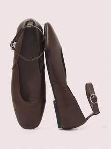 CUCCOO DOLLMOD Square Toe Coffee Brown Fashionable Sweet Flat Shoes - Coffee Brown - View 1