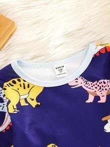 两件套男童卡通恐龙印花弹力睡衣家居服套装