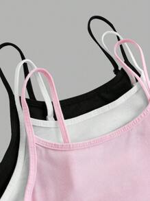 少女三件套简约舒适可调节肩带修身吊带背心套装 - 粉色 - 查看 3