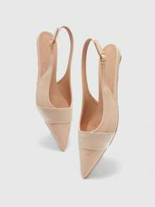 CUCCOO BIZCHIC 女士夏季新款丝带扣尖头低跟平跟趣味高跟休闲百搭舒适皮革一脚蹬平底鞋，适合办公室和通勤 - 杏色 - 查看 9