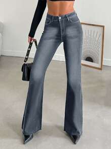 EURMUSE Slim Fit Flare Jeans For Women - Dark Grey - View 4