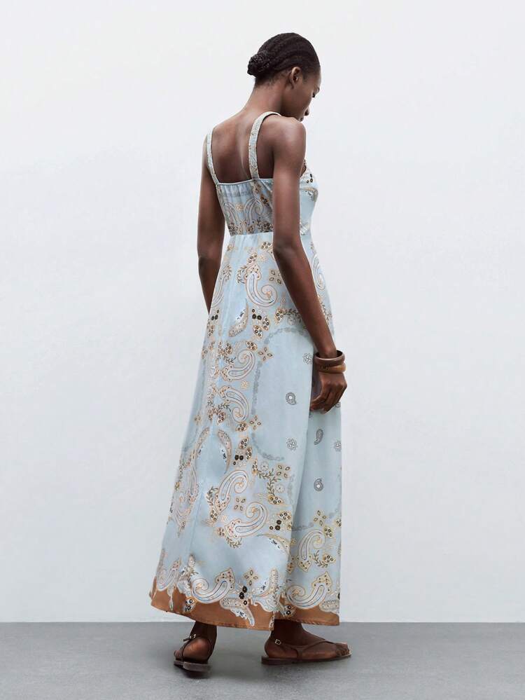 SHEIN Maija Women Tie Knot Cut-Out Cami Dress With Waist Print,Vacation Outfits,Fall Women Clothes