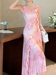 Celisse Women's Handmade 3D Flower Decor Bodycon Dress (Random Cut)