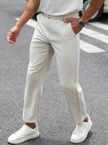 Manfinity Homme Pantaloni simpli pentru bărbați, cu curea, casual/de serviciu, pentru naveta