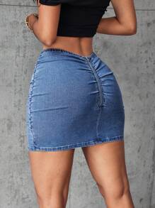 SHEIN ICON 女士牛仔迷你裙，夏季时尚 - 淺色水洗藍 - 查看 2