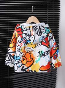 SHEIN 1pc Young Boy Casual Street Graffiti Printed Long Sleeve Jacket, Fashion Leisure Design, Suitable For 4-7 Years Old Boys To Wear Daily, Summer Fall Winter