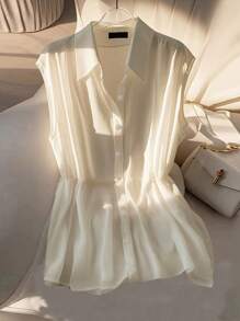 Franclia Áo cánh thắt eo không tay màu trắng tinh tế dành cho nữ - Màu be - Xem 1