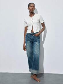 Maija 2025 Summer New White Button Front Hand-Sewn Lace Trim Adorable Summer Blouse For Women, Knit Top Suited For Urban Commute, Elegant Modern Romantic Casual Party Beach Vacation Music Festival Brunch Office Graduation Season Saint John's Festival - White - View 3