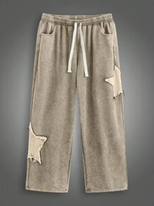 Manfinity VCAY Plus Size Men's Loose Streetwear Five-Pointed Star & Snowflake Embroidered Long Sweatpants - Mocha Brown - View 7