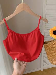 Comfortcana New Arrival Spring/Summer Red Twist Back Cropped Spaghetti Strap Top With Padded Cup For Women - Red - View 4
