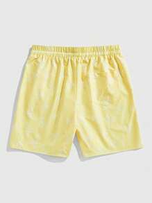 ROMWE MEN Street Life 男士夏季海滩度假风格全身棕榈树印花抽绳腰侧袋短裤 - 黃色 - 查看 2