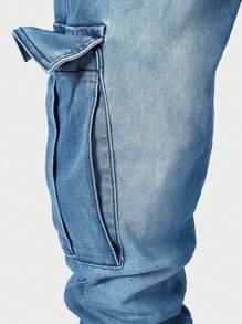 Manfinity LEGND Plus Size Men's Contrast Color Slim Fit Pocket Casual Cargo Jeans
