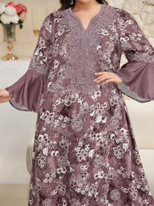Al Najma Plus Size Women Floral Print Arabian Style Dress - Burgundy - View 6