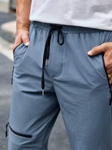 HIMLAND Pantalones para hombre con cordón en la cintura, puño elástico y bolsillos