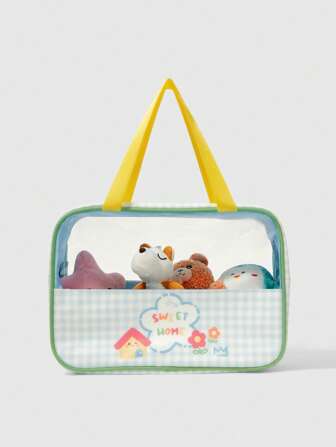 Kawaii Bolsa de almacenamiento con diseño lindo de cuadros de color azul claro
