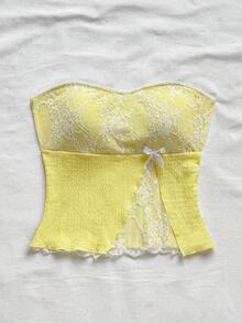 Soleia Áo Bandeau ren chắp vá cho kỳ nghỉ của phụ nữ - Màu vàng - Xem 4
