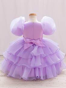 Glamorique Kids Cute Baby Purple Summer Multilayer Ruffle Cake Skirt Bubble Sleeve Princess Dress For Flower Girl,Soft Lilac Lavender Children Clothing With Belt - Mauve Purple - View 2