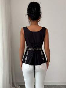 Elenzga Women's Bowknot Backless Design Fitted Top, Elegant For Vacation & Daily Commute , Peplum Top - Multicolor - View 2