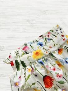 SHEIN LUNE Camisa de manga corta con estampado floral diminuto en estilo barroco vintage, estética japonesa/de Hong Kong - Multicolor - Ver 4
