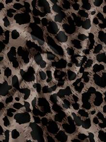 SHEIN Essnce Casual Leopard Print Off-Shoulder Long Sleeve T-Shirt For Women, Suitable For Spring - Mocha Brown - View 4