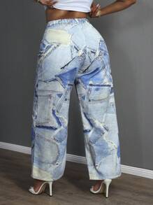 Slaydiva Quần jeans nữ cỡ lớn, kiểu dáng rộng rãi, có túi, phối nhiều mảnh, dáng thoải mái, thích hợp mặc đi club, quần jeans nữ cỡ lớn, trang phục dự tiệc, quần jeans cạp cao phong cách Gothic gợi cảm, trang phục dự tiệc đường phố, phong cách Y2K, quần jeans nữ in họa tiết trừu tượng, quần jeans ống đứng rộng rãi, thời trang đường phố. - Nhiều màu - Xem 3