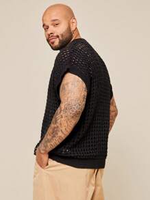 EASEVO Maglione smanicato casual da uomo oversize, a girocollo, in maglia nera, con spalle cadenti, adatto per l'autunno e l'inverno