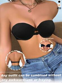 SHEIN 2 Pcs/Set Fashionable Double Buckle Strapless Bra, Suitable For Summer - Multicolor - View 4