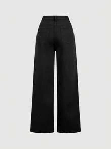 SHEIN MOD Jeans de corte regular para mujer de uso casual diario MOD - Negro - Ver 2