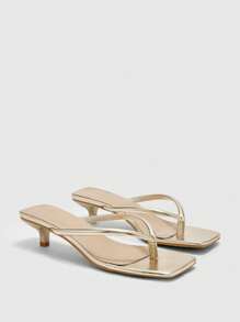 CUCCOO BIZCHIC Women's Narrow Heel Solid Color Square Toe Elegant Thong Sandals, Summer For Christmas - Gold - View 2