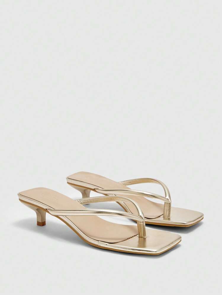 CUCCOO BIZCHIC Women's Narrow Heel Solid Color Square Toe Elegant Thong Sandals, Summer For Christmas Spring Shoes