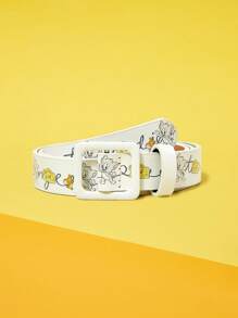 TOM & JERRY X SHEIN 1 chiếc thắt lưng cá nhân bằng chất liệu PU họa tiết hoạt hình màu be - Màu be - Xem 1
