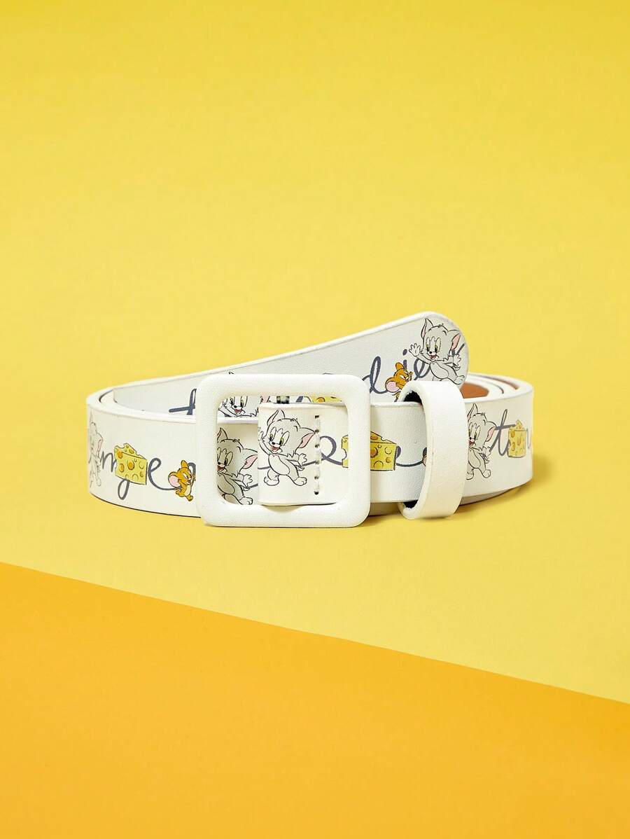 TOM & JERRY X SHEIN 1 chiếc thắt lưng cá nhân bằng chất liệu PU họa tiết hoạt hình màu be - Màu be - Xem 1
