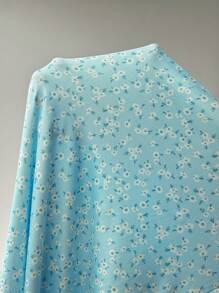 SHEIN EZwear Vestido largo sin mangas con estampado floral azul en tallas grandes, estilo vacacional para primavera/verano