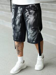 Manfinity LEGND 男士休闲街头日常装纽扣式牛仔百慕大短裤 - 黑色 - 查看 3