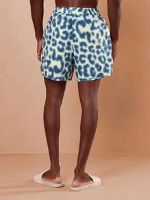 SUMWON Bañador de estampado animal moderno de largo medio muslo, shorts de playa para resort, natación, playa, vacaciones y viajes