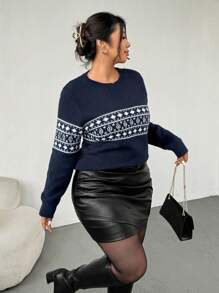 Firerie Women's Heart Pattern Crew Neck Casual Sweater Fall/Winter - Blue - View 8