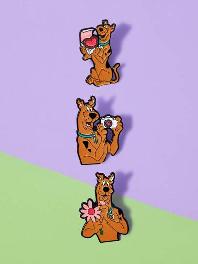 SCOOBY-DOO X SHEIN 3件套系列珐琅胸针，卡通创意高品质金属徽章配件