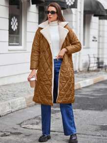 EURMUSE Women's Casual Minimalist Button Pocket Long Sleeve Winter Coats - Beige - View 1