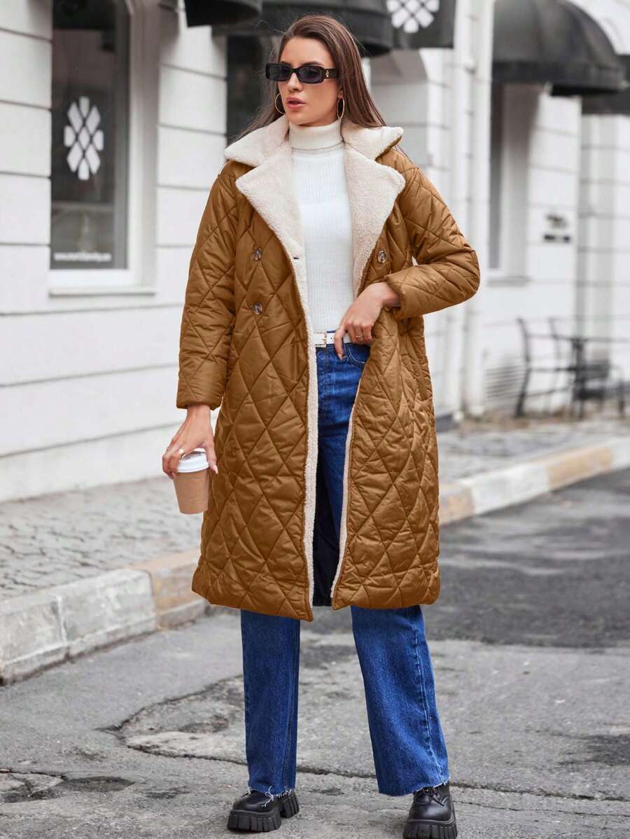 EURMUSE Women's Casual Minimalist Button Pocket Long Sleeve Winter Coats - Beige - View 1