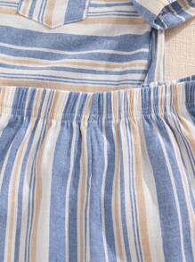 SHEIN Young Boy Summer Striped Collar Pocket Shirt And Shorts Set,Matching Family Vacation Outfit,2 Pieces Suit For Kids,Daily Outings,College,Parties,4t - Multicolor - View 8