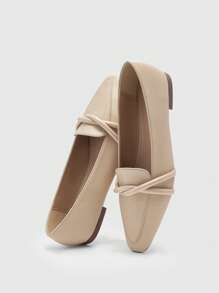 CUCCOO BIZCHIC Sepatu flat wanita model loafer vintage dengan ujung berbentuk almond, tali silang, dan sol lembut, nyaman untuk perjalanan sehari-hari dan bekerja, cocok untuk Natal. - Aprikot - View 9