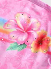 ROMWE Avant 夏季岛屿度假芙蓉花水钻抽绳褶饰抹胸女款