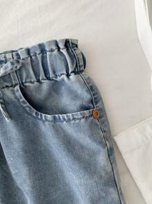 Sparklyn Tween Girl 浅蓝色棉质牛仔荷叶边腰裙，2 个前口袋，朴素的波西米亚休闲风格，春夏季女孩必备百搭牛仔单品