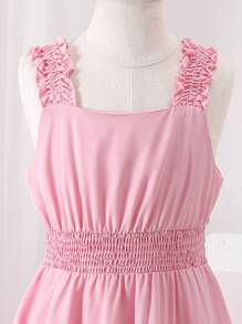 Tween Girls' Elegant Pink Sleeveless Dress, Summer - Pink - View 5